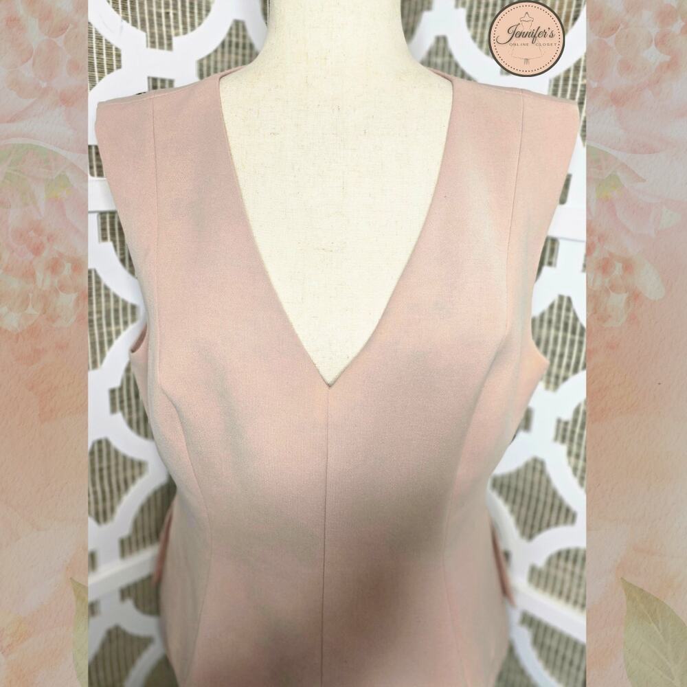 BCBGMaxAzria Bare Pink Layered V-Neck Sleeveless Peplum Top Size Large - Picture 4 of 13